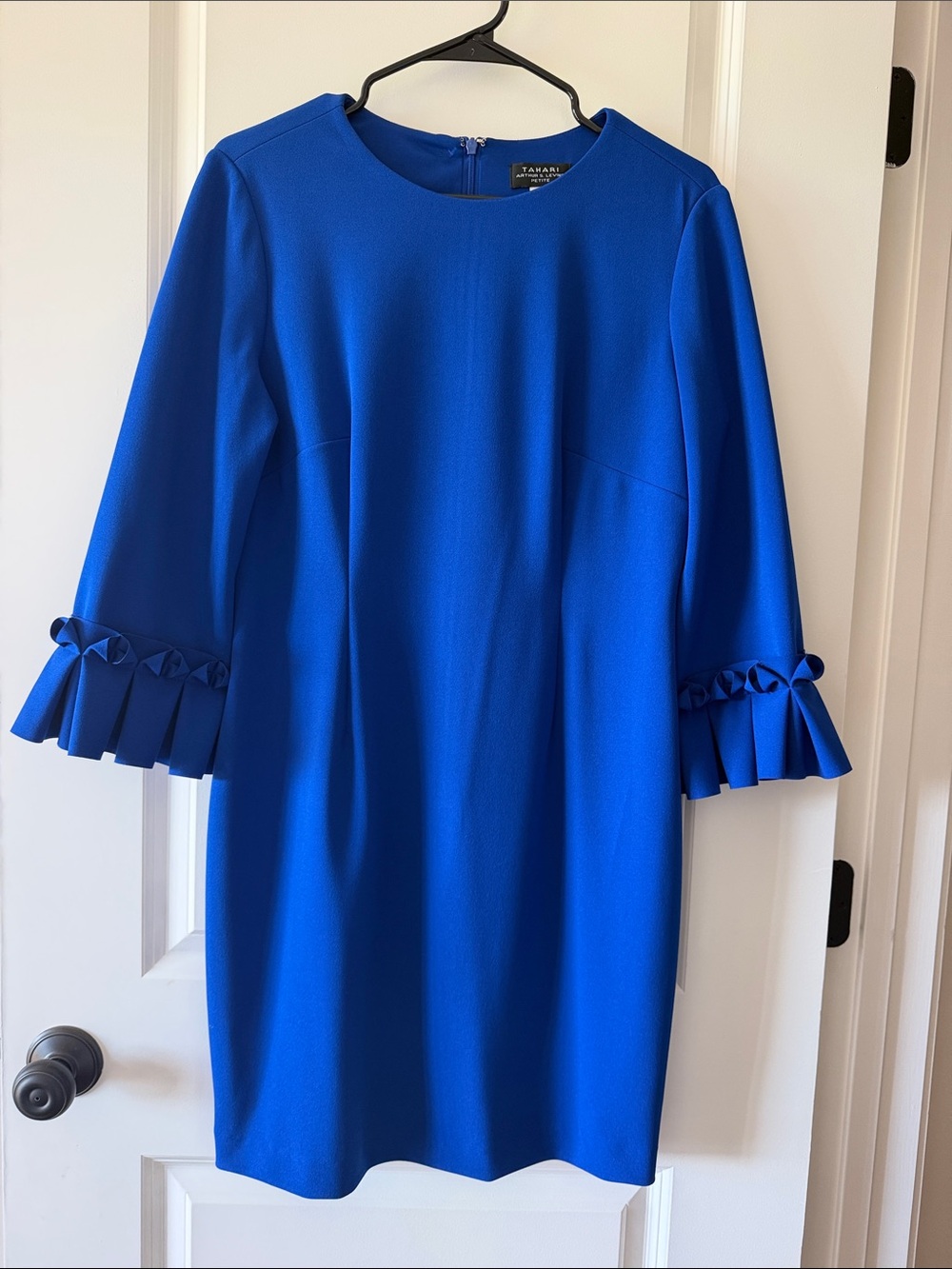 T Tahari Cobalt Blue Pleated-Sleeve Shift Dress